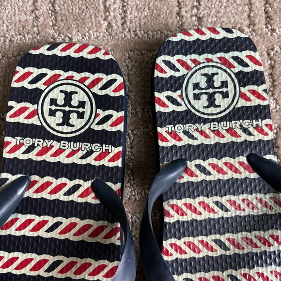 Tory Burch Classic Flip Flop Women's 6 Red White Blue Casual Travel Vacation - Picture 3 of 5
